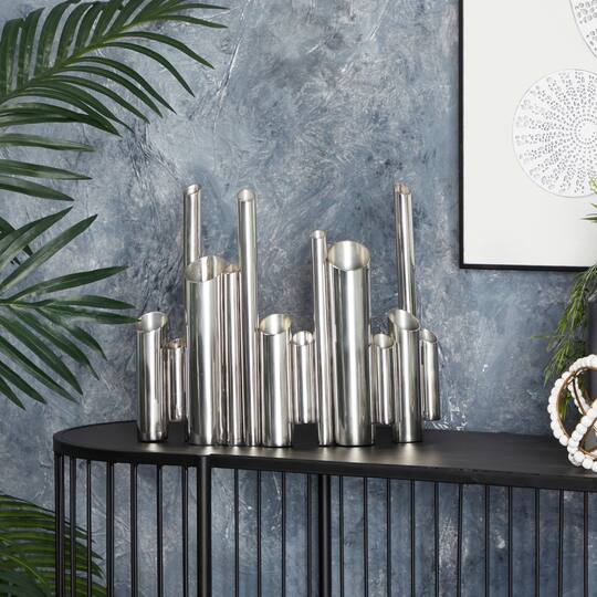 CosmoLiving by Cosmopolitan Silver Stainless Steel Contemporary Vase, 12" x 14" x 4"